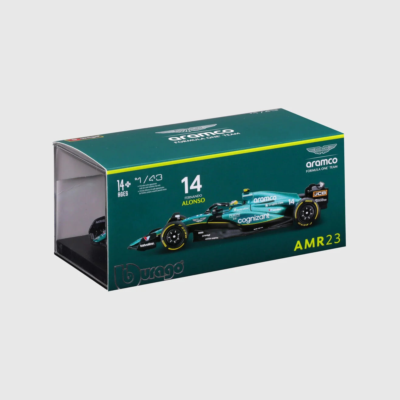 1:43 Aston Martin F1 AMR23 Diecast Model – Fernando Alonso by Bburago