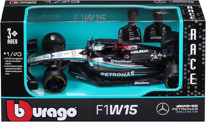 1:43 Mercedes-AMG Petronas F1 Diecast Model – Lewis Hamilton/George Russell by Bburago
