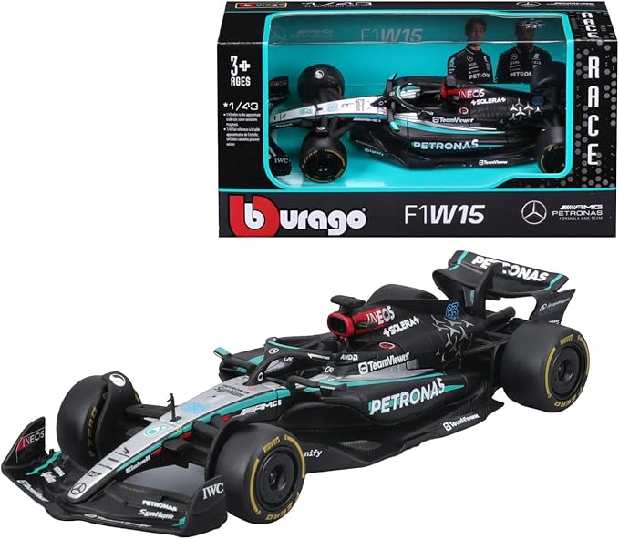1:43 Mercedes-AMG Petronas F1 Diecast Model – Lewis Hamilton/George Russell by Bburago