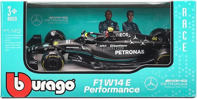 1:43 Mercedes-AMG Petronas F1 Diecast Model – Lewis Hamilton/George Russell by Bburago