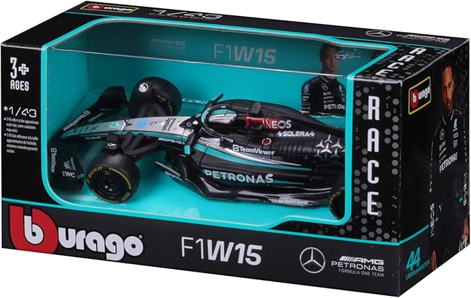 1:43 Mercedes-AMG Petronas F1 Diecast Model – Lewis Hamilton/George Russell by Bburago