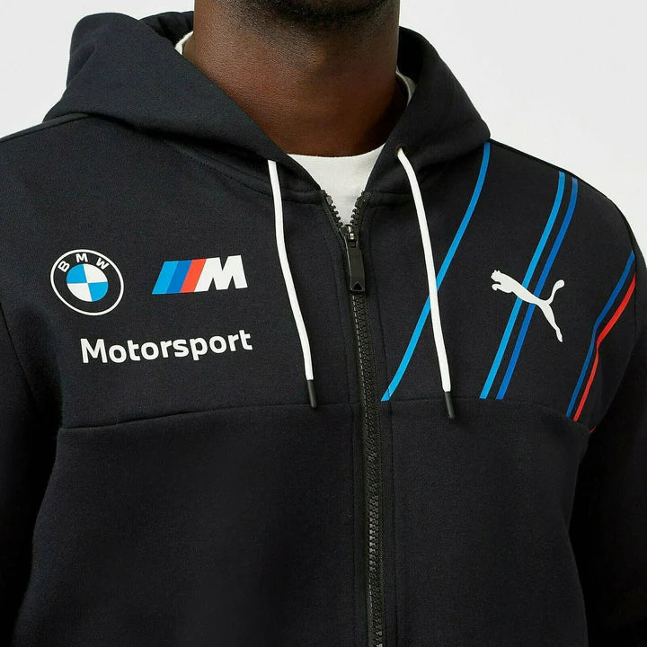 BMW Motorsport Men's Full Zip Hooded Pullover Grey – 2024 Edition