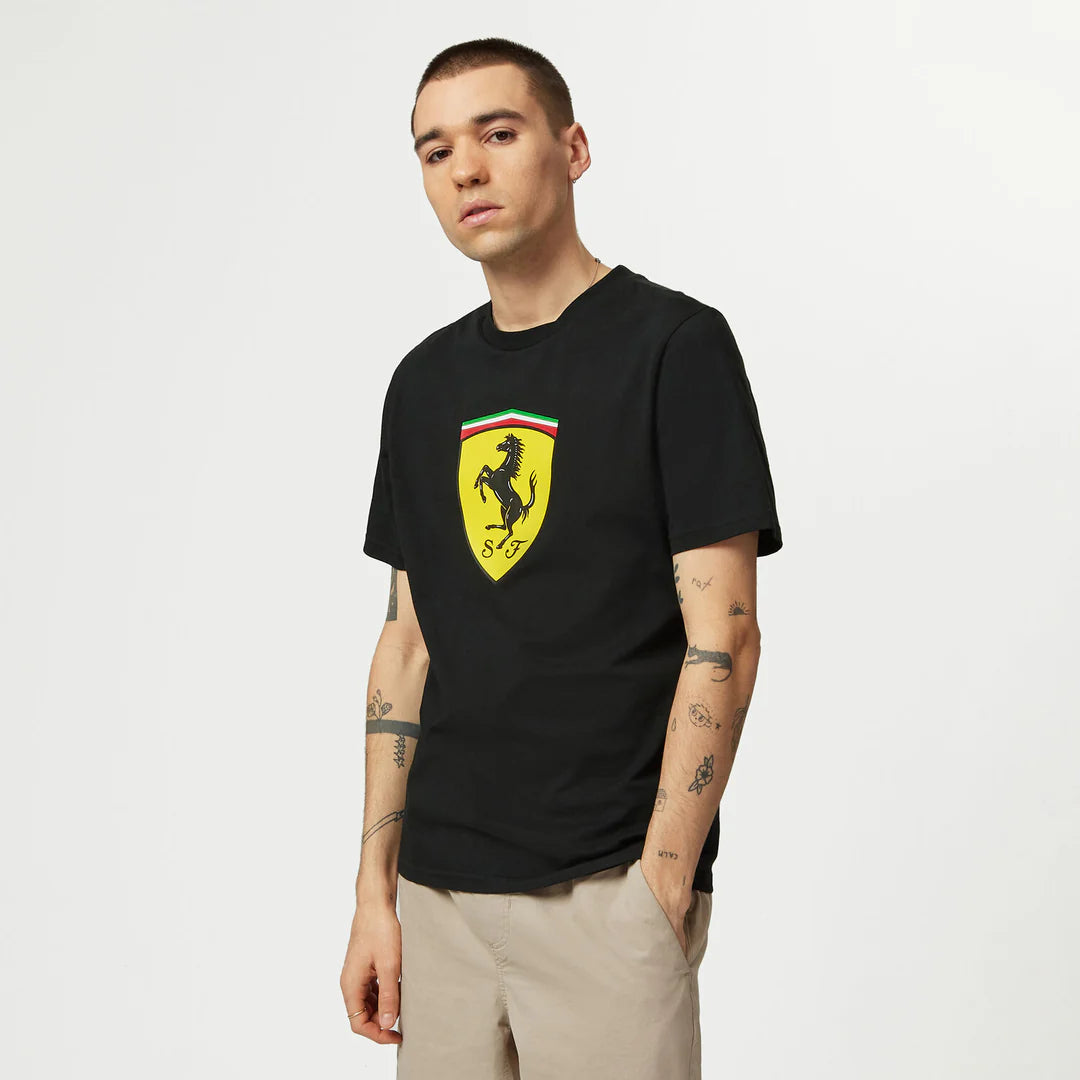 Scuderia Ferrari Men's Large Shield Performance Tee Black/Red  – 2025 Edition